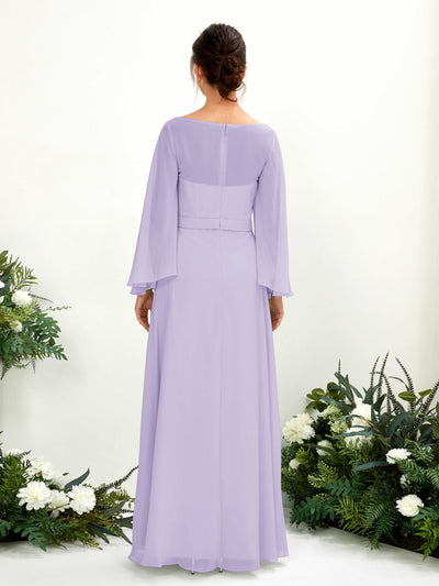 Carlyna Elie A-Line Lilac Bridesmaid Dress Maxi Long Sleeve Boat Neck Back View #color_lilac