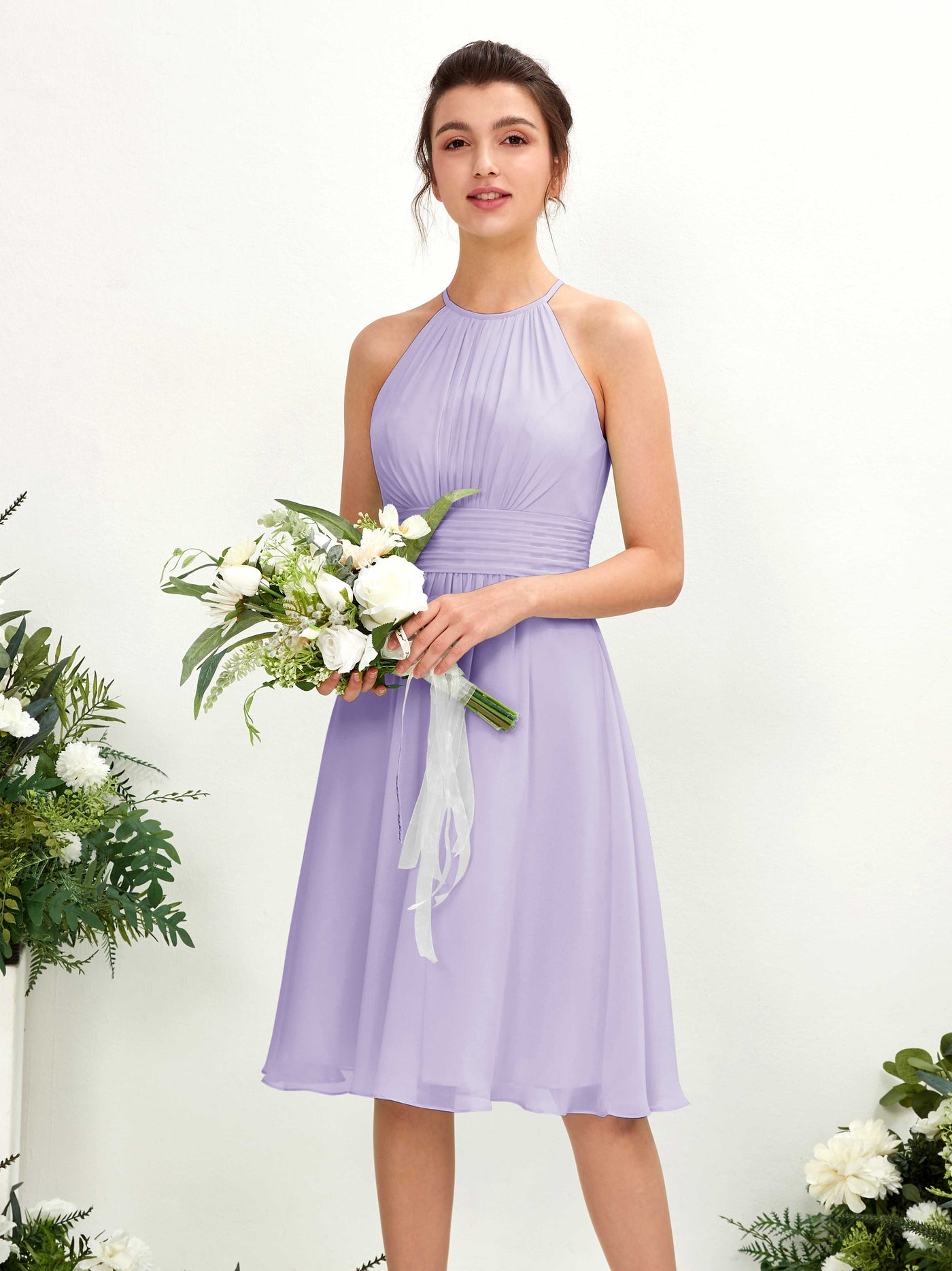 Halter Sleeveless Chiffon Bridesmaid Dress - Lilac (81220114)#color_lilac