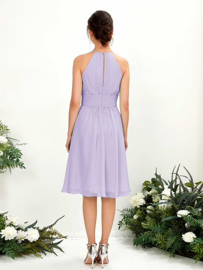 Carlyna Cathie A-Line Lilac Bridesmaid Dress Knee-Length Sleeveless Round Neck Dress Back View #color_lilac
