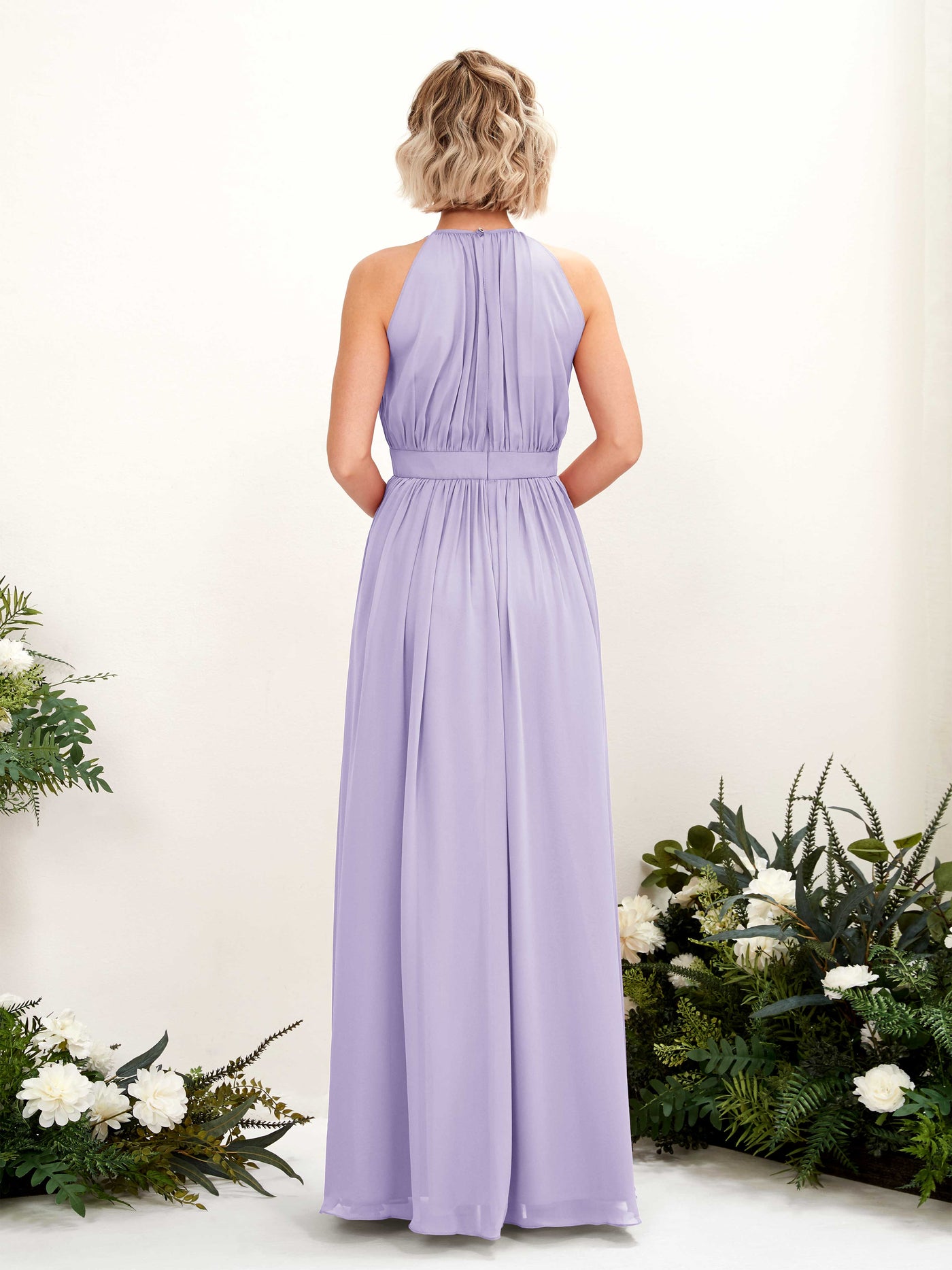 Halter Sleeveless Chiffon Bridesmaid Dress - Lilac (81223114)#color_lilac