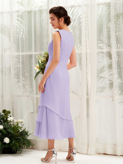 Carlyna Raina Mermaid Lilac Bridesmaid Dress Midi Sleeveless Round Neck Dress #color_lilac
