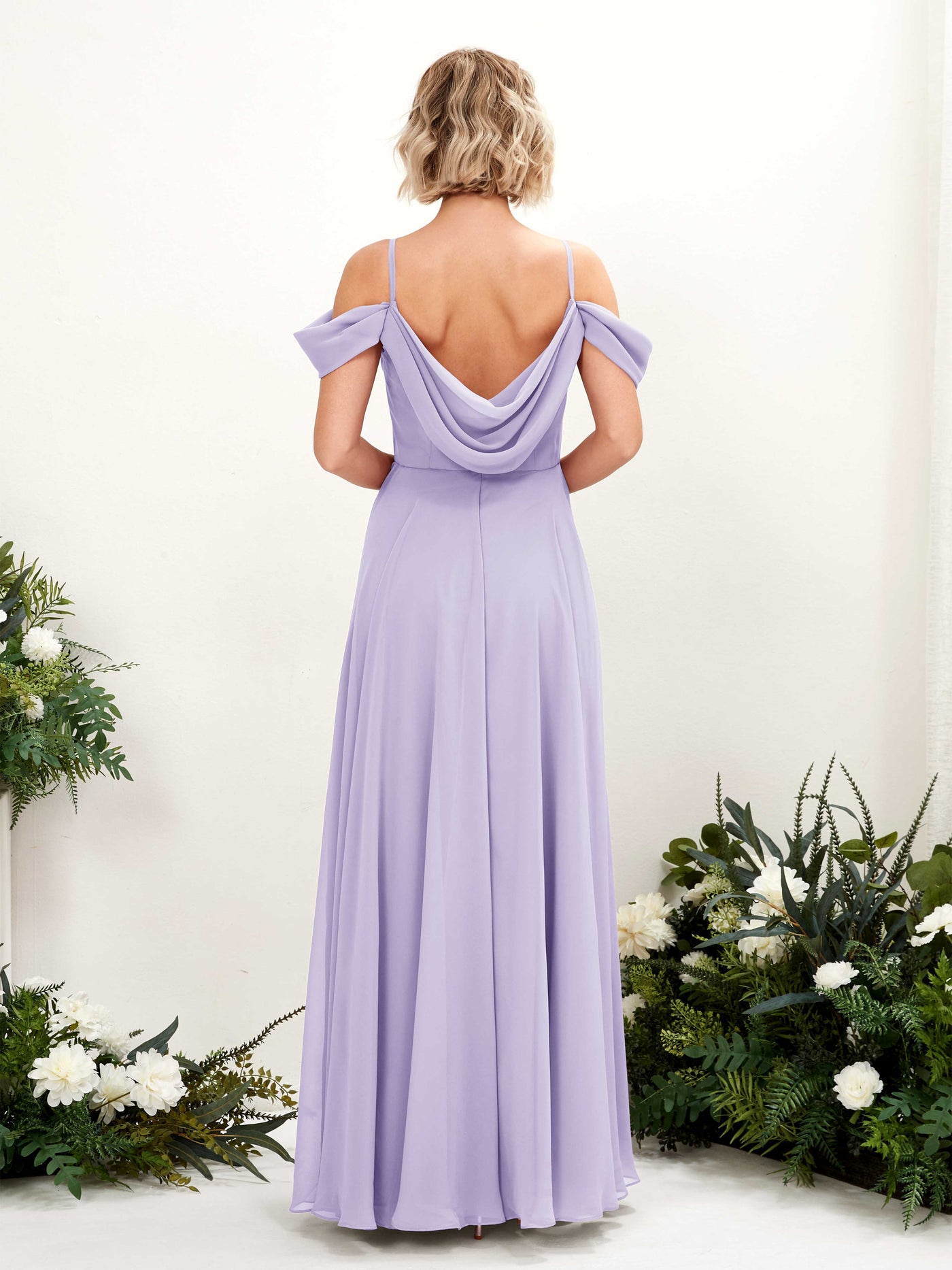 Off Shoulder Straps V-neck Sleeveless Chiffon Bridesmaid Dress - Lilac (81224914)#color_lilac
