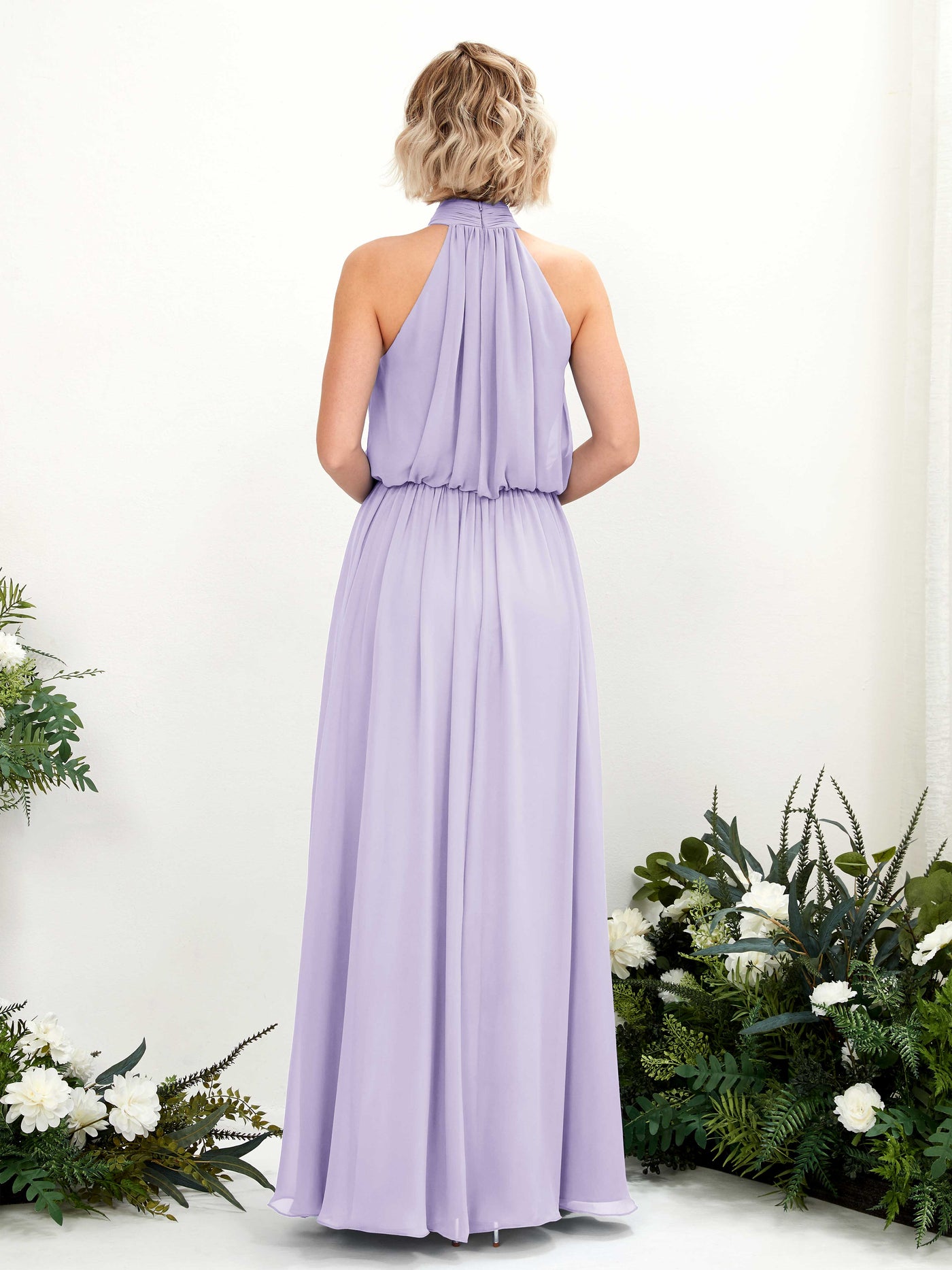 Halter Sleeveless Chiffon Bridesmaid Dress - Lilac (81222914)#color_lilac
