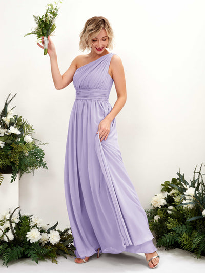 Carlyna Flaze A-Line Lilac Bridesmaid Dress Maxi Sleeveless One Shoulder Dress Front View #color_lilac