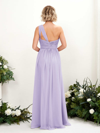 Carlyna Flaze A-Line Lilac Bridesmaid Dress Maxi Sleeveless One Shoulder Dress Back View #color_lilac