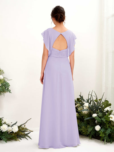 Carlyna Annie A-Line Lilac Bridesmaid Dress Maxi Cap Sleeve V-Neck Dress Back View #color_lilac