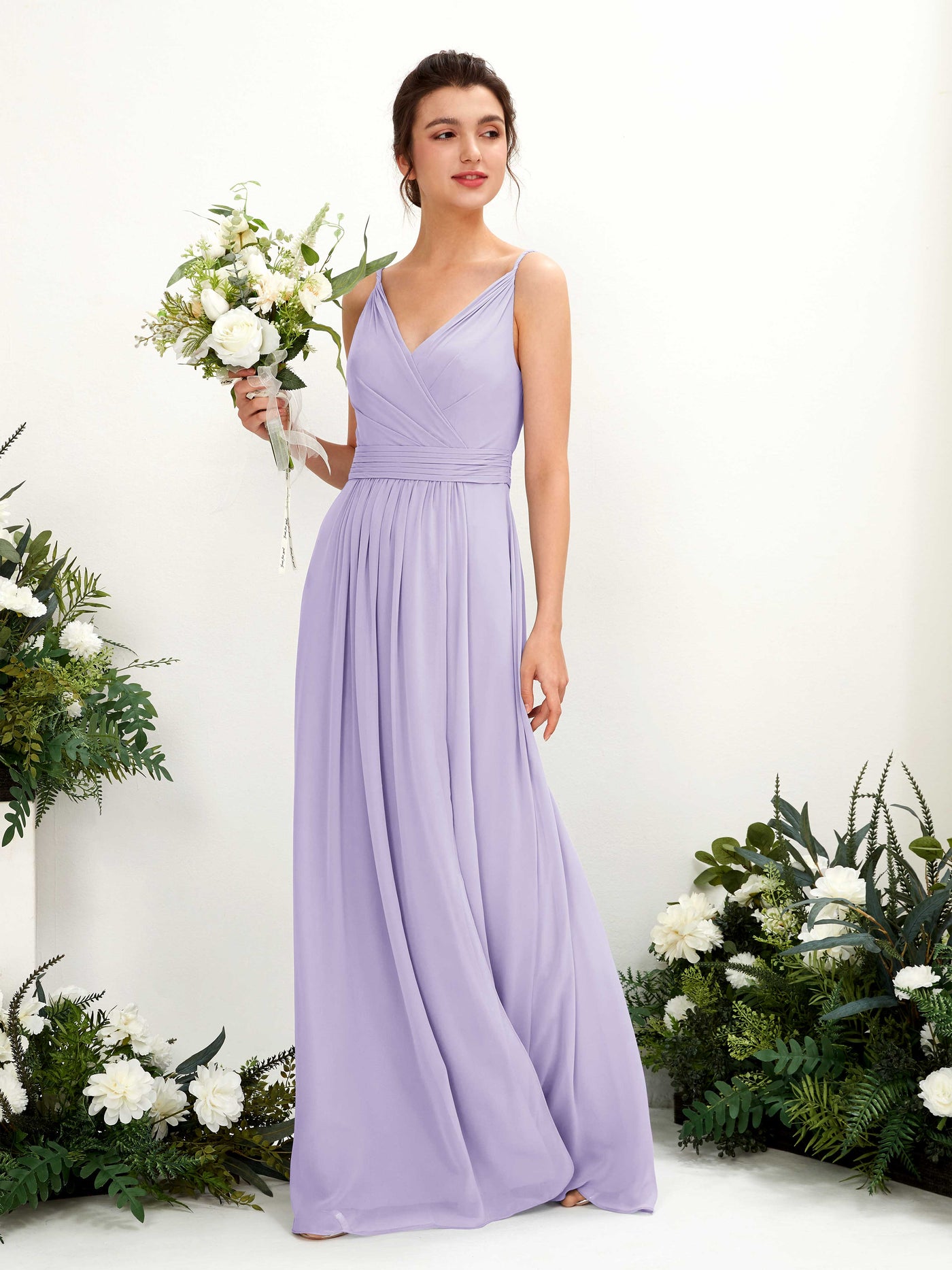Spaghetti-straps V-neck Sleeveless Bridesmaid Dress - Lilac (81223914)#color_lilac