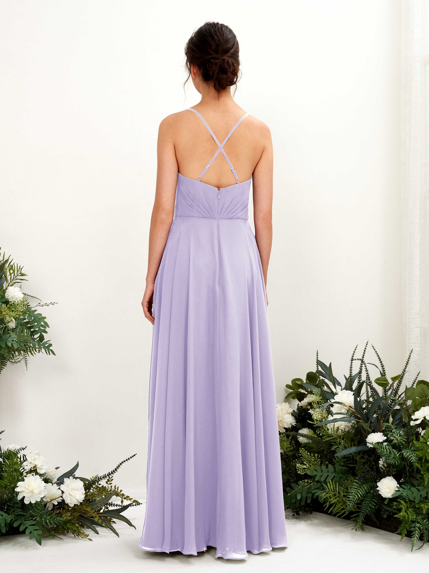 Spaghetti-straps V-neck Sleeveless Bridesmaid Dress - Lilac (81224214)#color_lilac