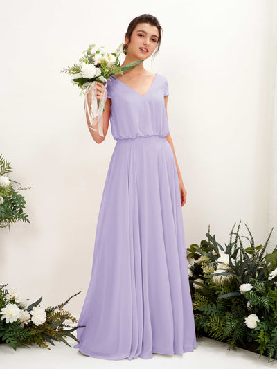 Carlyna Pauline A-Line Lilac Bridesmaid Dress Maxi Cap Sleeve V-Neck Dress #color_lilac