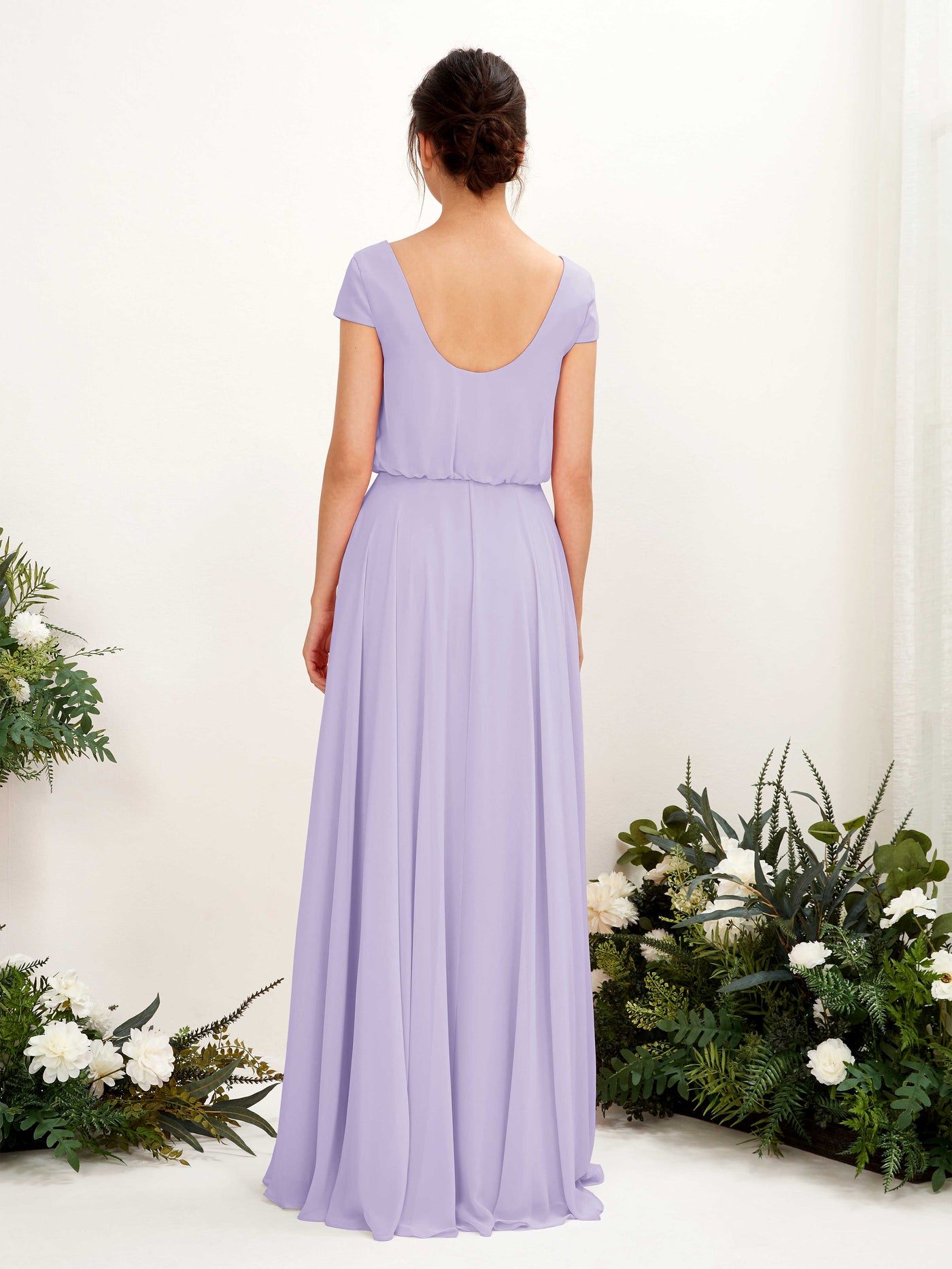 V-neck Cap Sleeves Chiffon Bridesmaid Dress - Lilac (81221814)#color_lilac