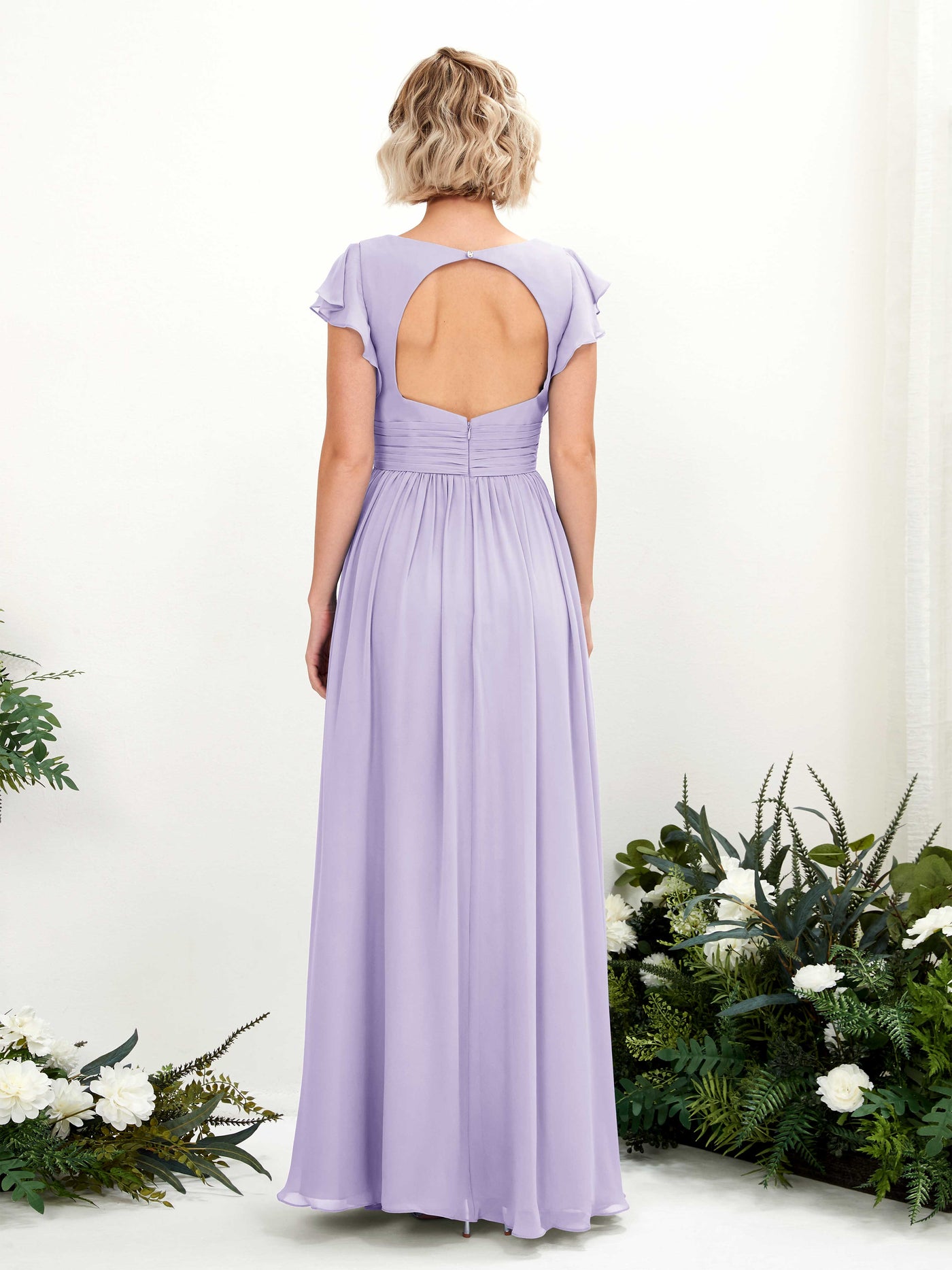 V-neck Short Sleeves Chiffon Bridesmaid Dress - Lilac (81222714)#color_lilac