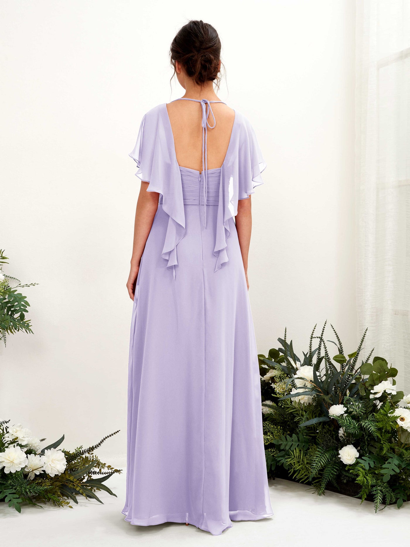 V-neck Short Sleeves Chiffon Bridesmaid Dress - Lilac (81226114)#color_lilac