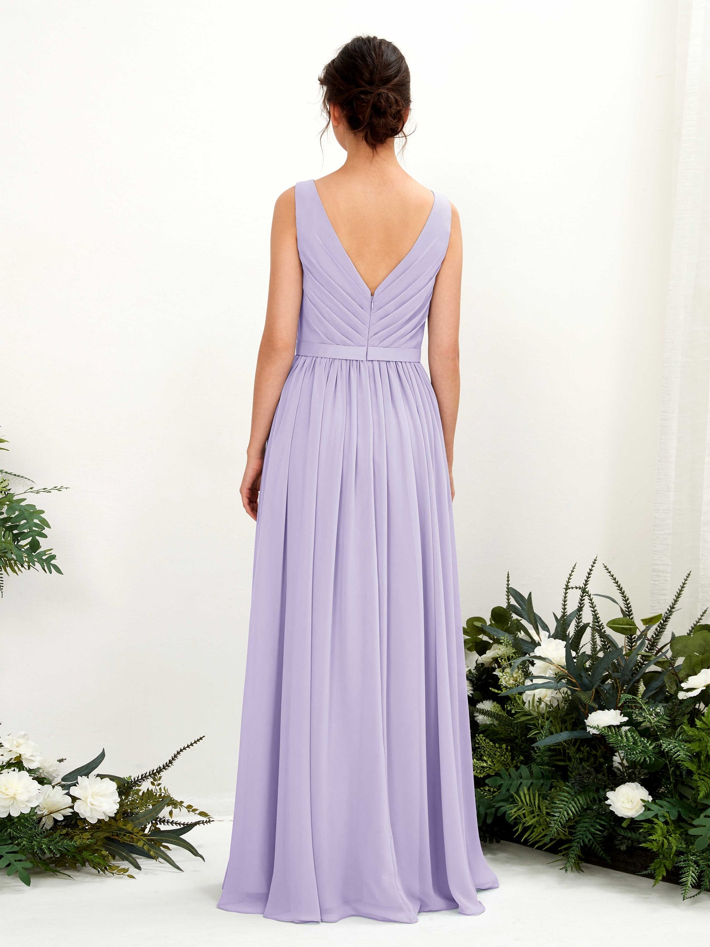 V-neck Sleeveless Chiffon Bridesmaid Dress - Lilac (81223614)#color_lilac