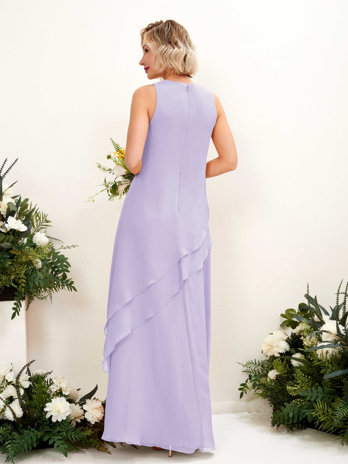 Round Sleeveless Chiffon Bridesmaid Dress - Lilac (81222314)#color_lilac