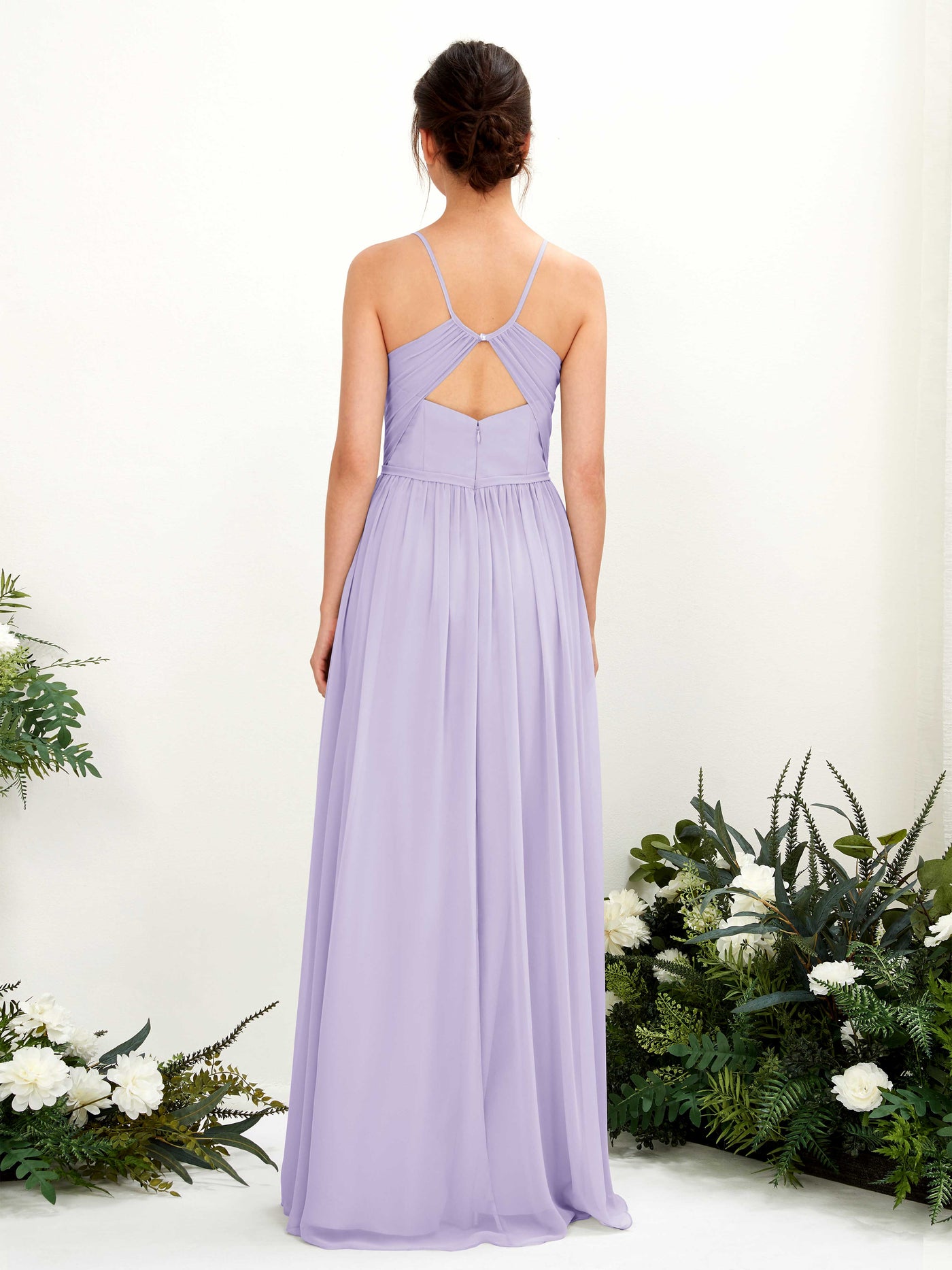 Spaghetti-straps V-neck Chiffon Bridesmaid Dress - Lilac (81221414)#color_lilac