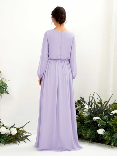 Carlyna Ginny A-Line Lilac Bridesmaid Dress Maxi Long Sleeve V-Neck Back View #color_lilac