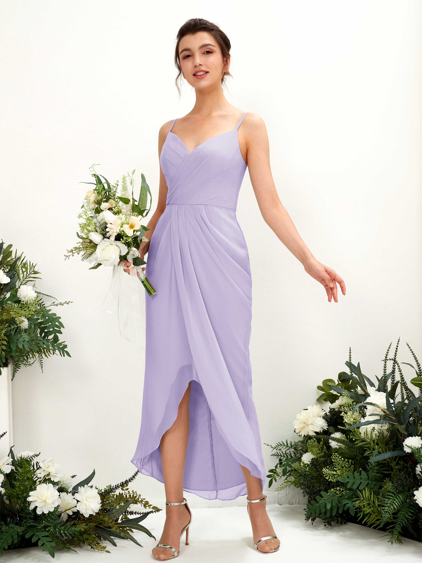 Spaghetti-straps V-neck Sleeveless Chiffon Bridesmaid Dress - Lilac (81221314)#color_lilac