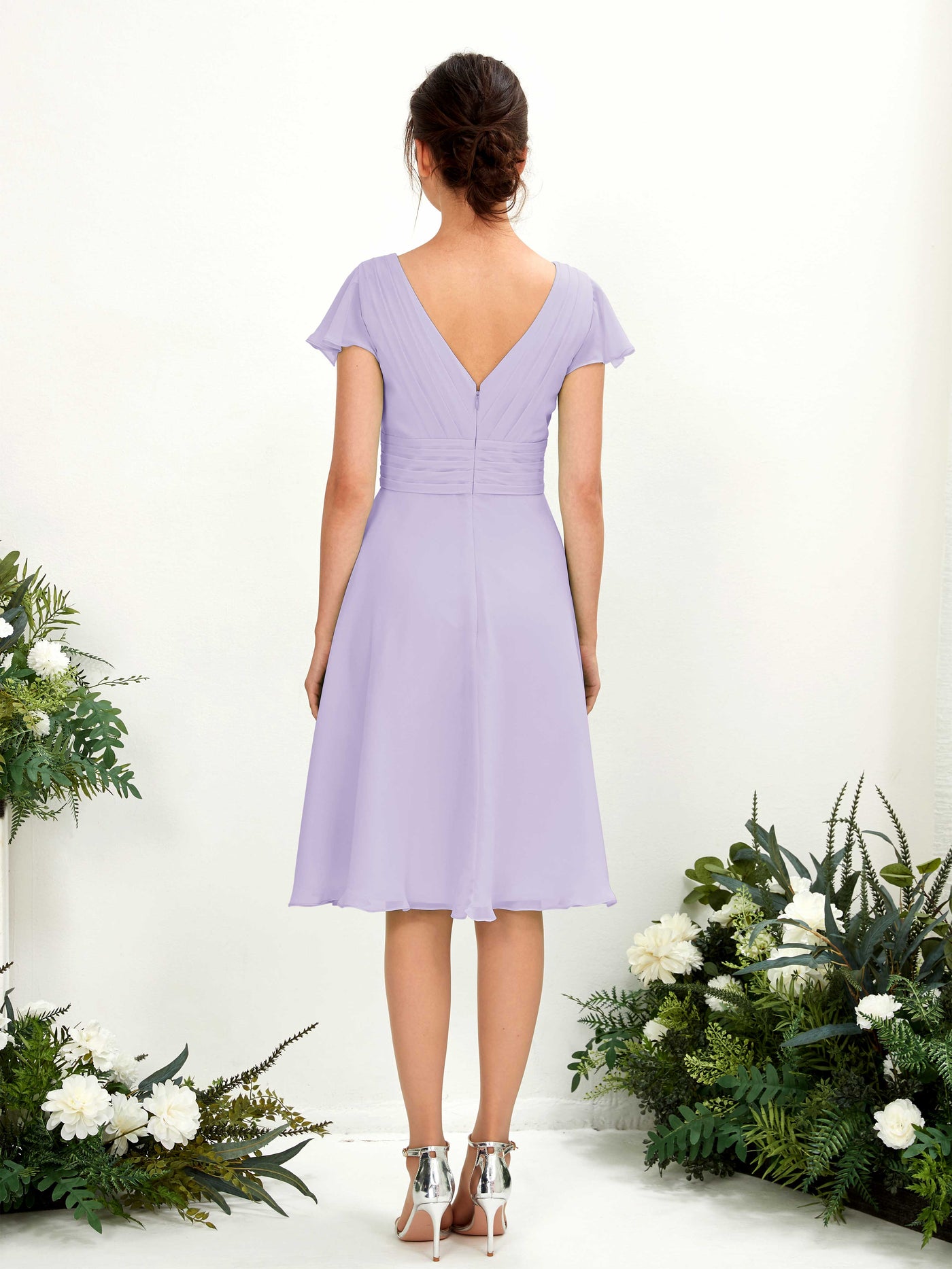 V-neck Short Sleeves Chiffon Bridesmaid Dress - Lilac (81220214)#color_lilac