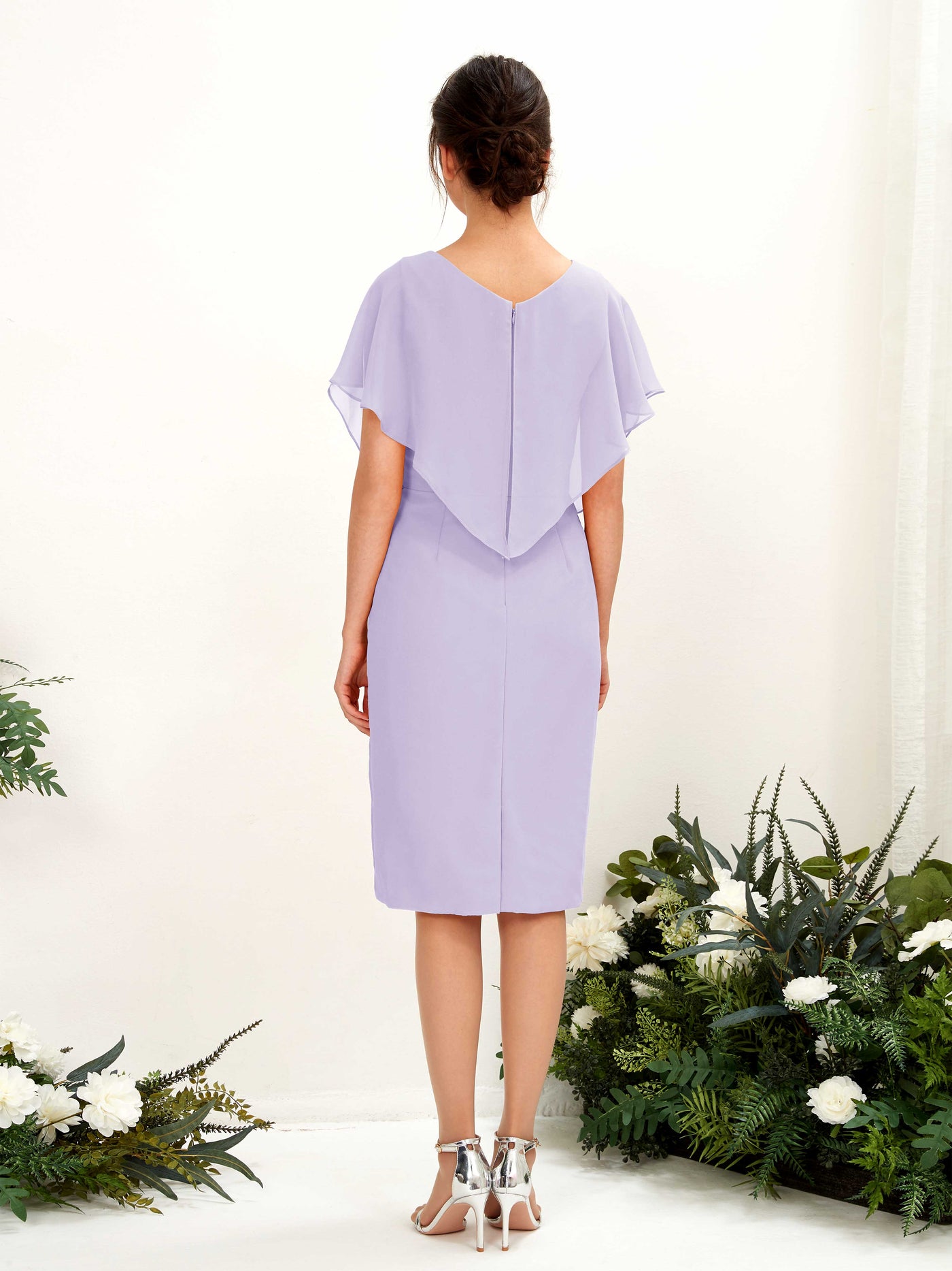 V-neck Short Sleeves Chiffon Bridesmaid Dress - Lilac (81222214)#color_lilac
