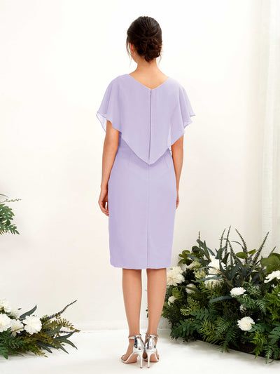 Carlyna Vanessa Sheath Lilac Bridesmaid Dress Knee-Length Cap Sleeve V-Neck Dress #color_lilac