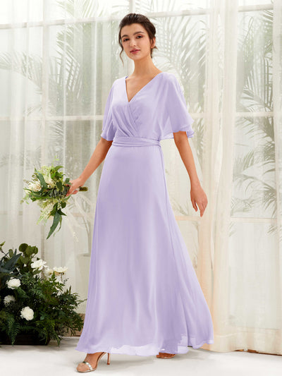 Carlyna Merta A-Line Lilac Bridesmaid Dress Maxi Short Sleeve V-Neck Dress #color_lilac