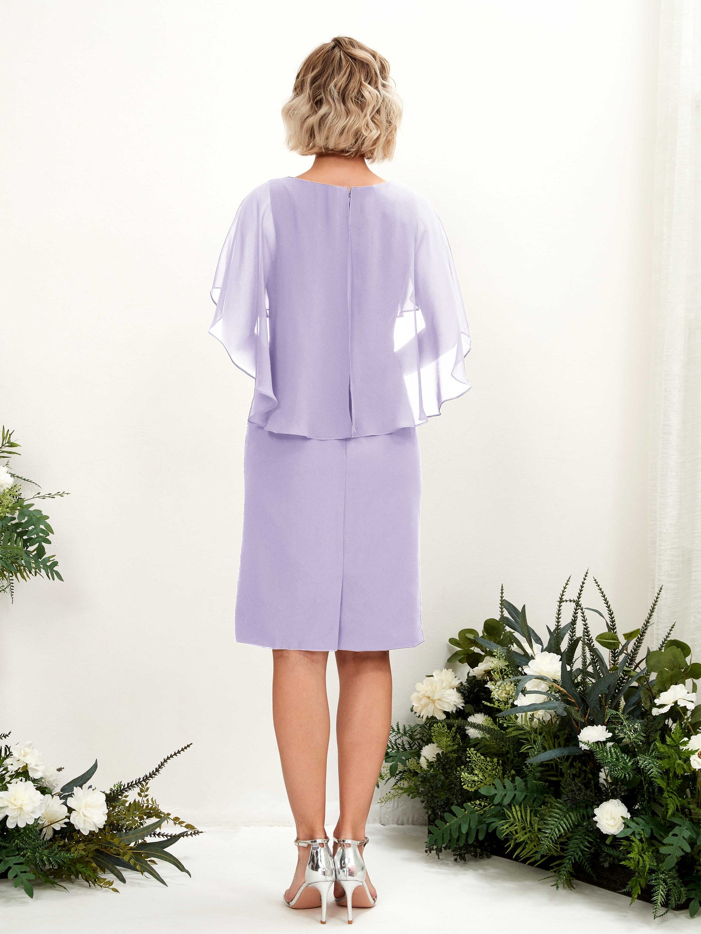 V-neck Short Sleeves Chiffon Bridesmaid Dress - Lilac (81224014)#color_lilac