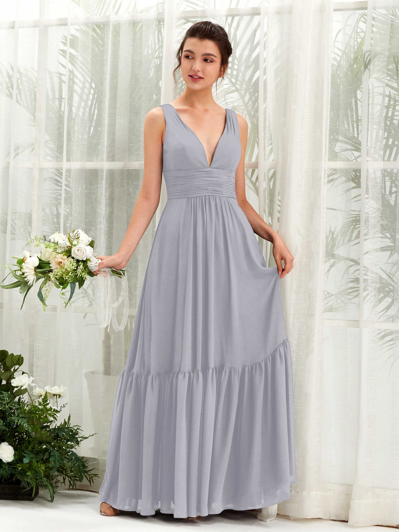 A-line Maternity Straps Sleeveless Chiffon Bridesmaid Dress - Dusty Lavender (80223703)#color_dusty-lavender