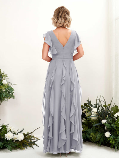 Carlyna Cynthia A-Line Dusty Lavender Bridesmaid Dress Maxi Cap Sleeve V-Neck Dress Back View #color_dusty-lavender