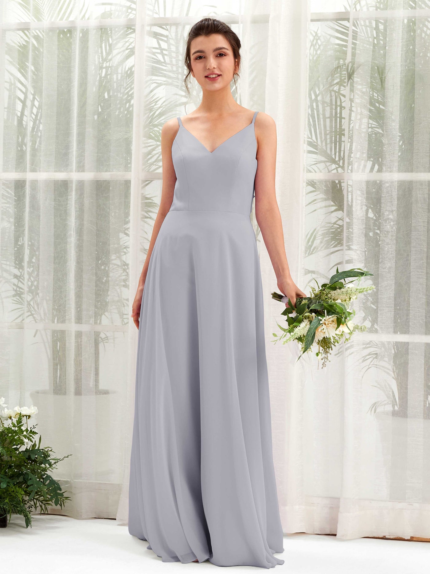 A-line Spaghetti-straps V-neck Sleeveless Chiffon Bridesmaid Dress - Dusty Lavender (81220603)#color_dusty-lavender
