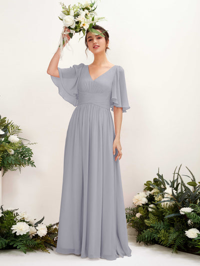 Carlyna Odette A-Line Dusty Lavender Bridesmaid Dress Maxi Short Sleeve V-Neck Dress #color_dusty-lavender