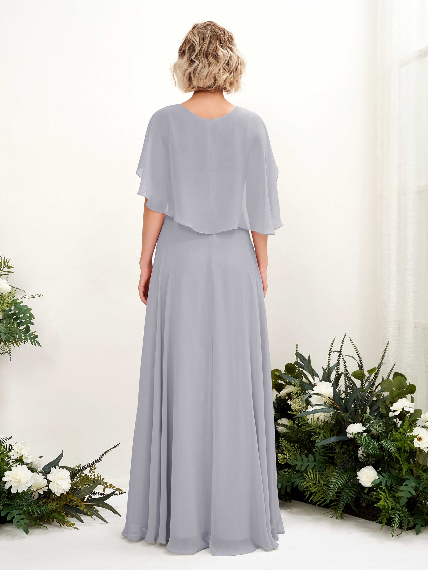 A-line V-neck Short Sleeves Chiffon Bridesmaid Dress - Dusty Lavender (81224403)#color_dusty-lavender