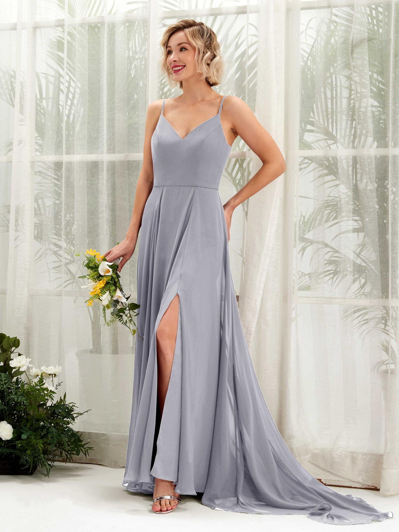 Ball Gown V-neck Sleeveless Bridesmaid Dress - Dusty Lavender (81224103)#color_dusty-lavender