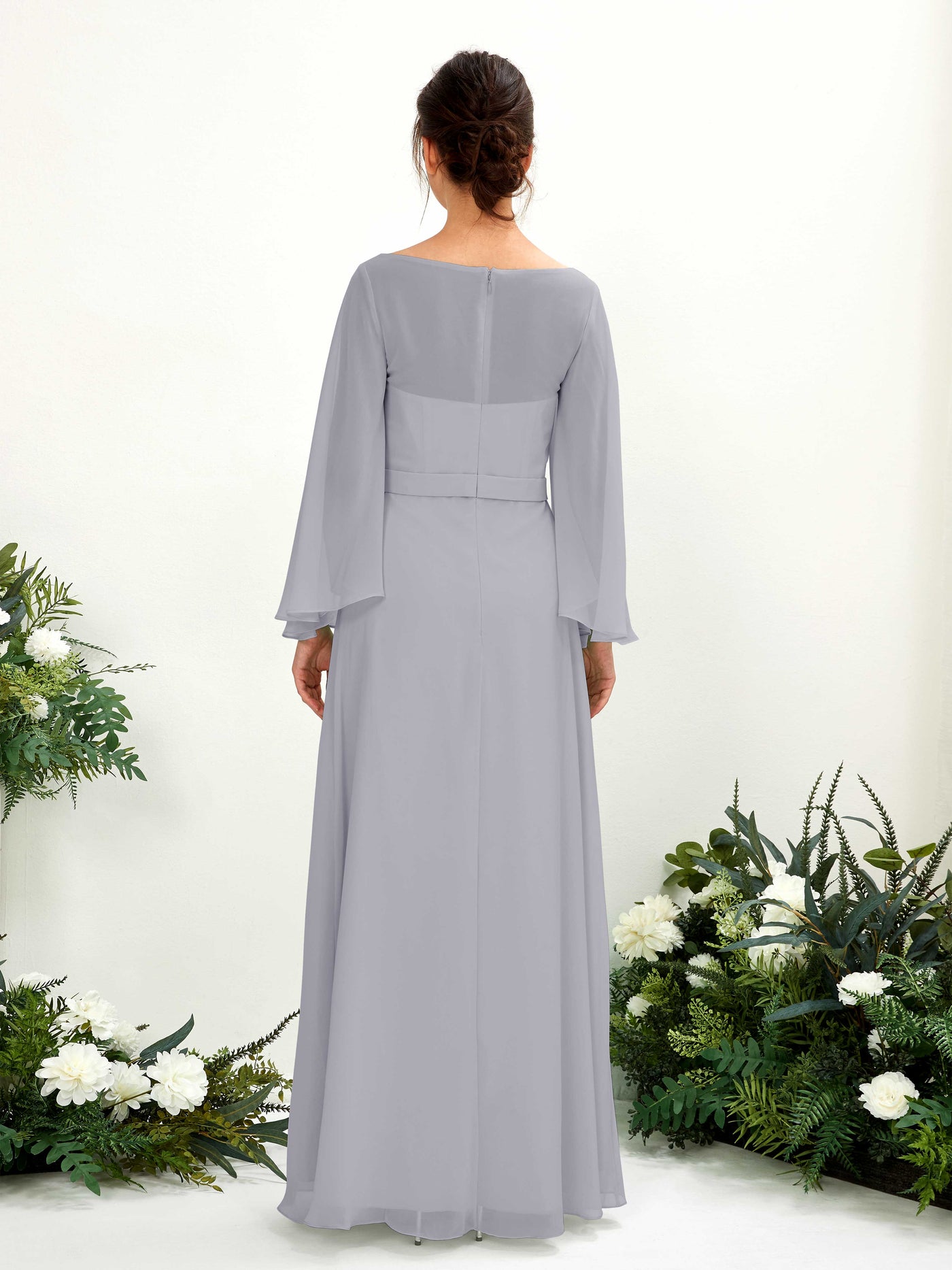 Bateau Illusion Long Sleeves Chiffon Bridesmaid Dress - Dusty Lavender (81220503)#color_dusty-lavender