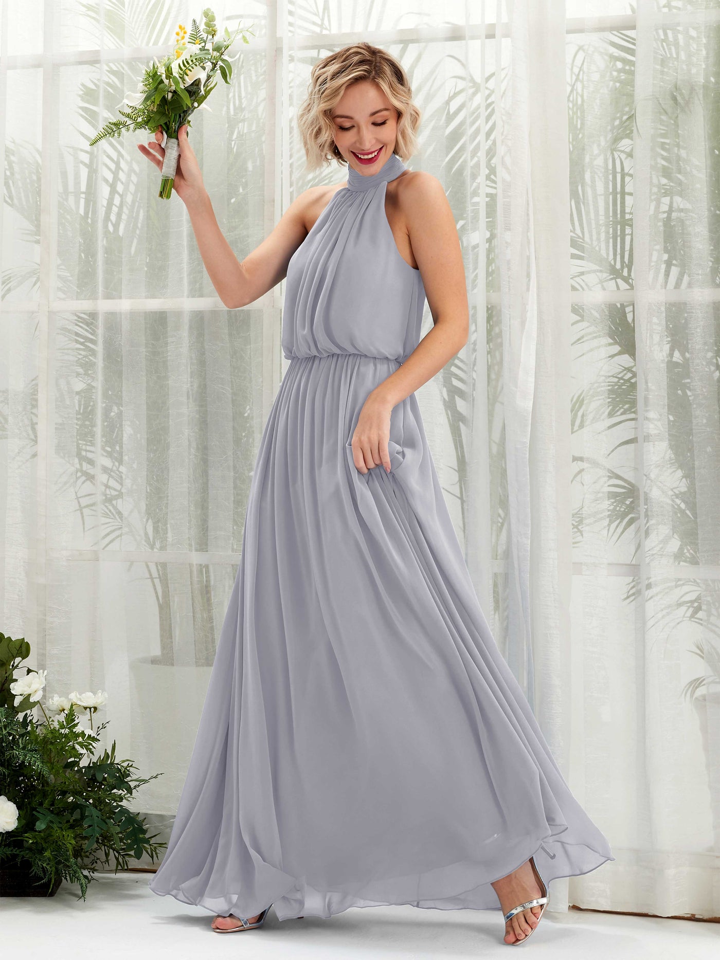 Halter Sleeveless Chiffon Bridesmaid Dress - Dusty Lavender (81222903)#color_dusty-lavender