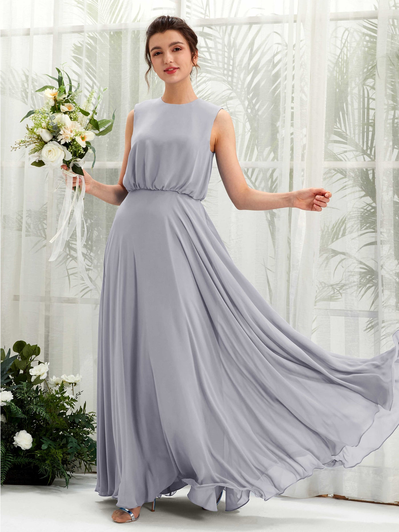 Round Sleeveless Chiffon Bridesmaid Dress - Dusty Lavender (81222803)#color_dusty-lavender