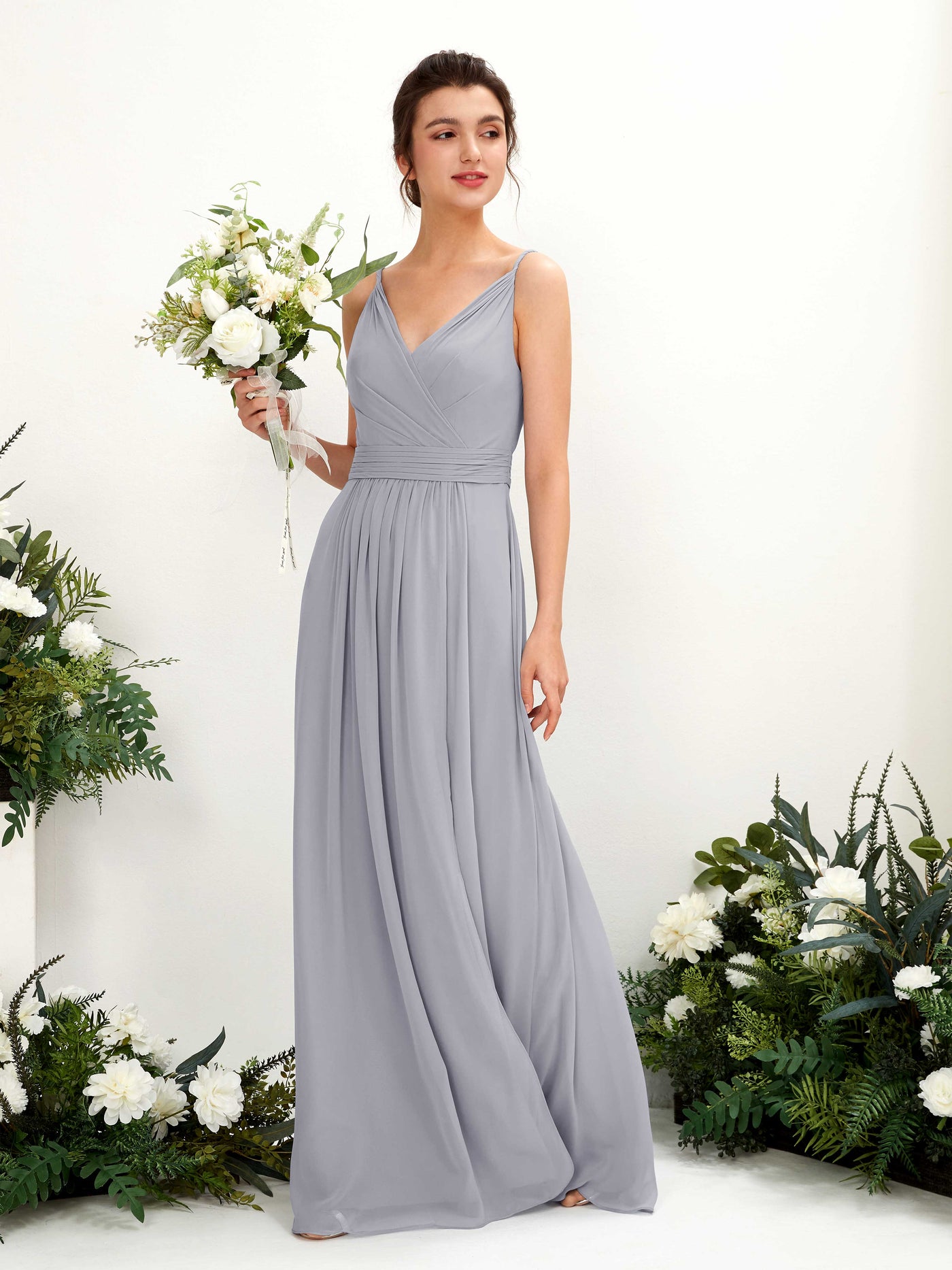 Spaghetti-straps V-neck Sleeveless Bridesmaid Dress - Dusty Lavender (81223903)#color_dusty-lavender