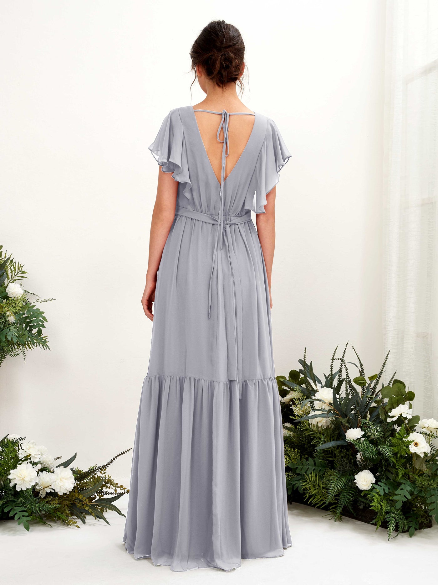 V-neck Cap Sleeves Chiffon Bridesmaid Dress - Dusty Lavender (81225903)#color_dusty-lavender