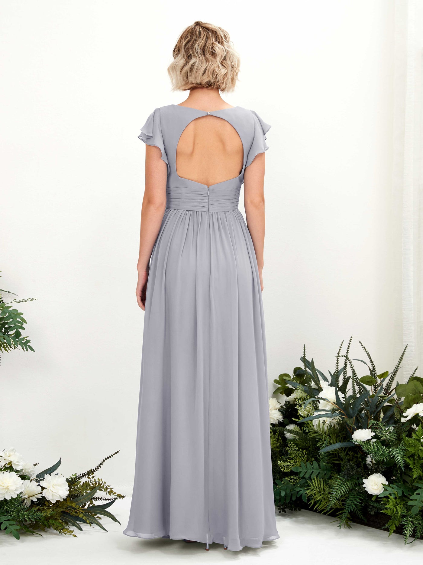 V-neck Short Sleeves Chiffon Bridesmaid Dress - Dusty Lavender (81222703)#color_dusty-lavender