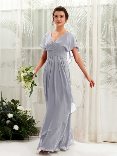 Carlyna Darlene A-Line Dusty Lavender Bridesmaid Dress Maxi Short Sleeve V-Neck Dress Front View #color_dusty-lavender