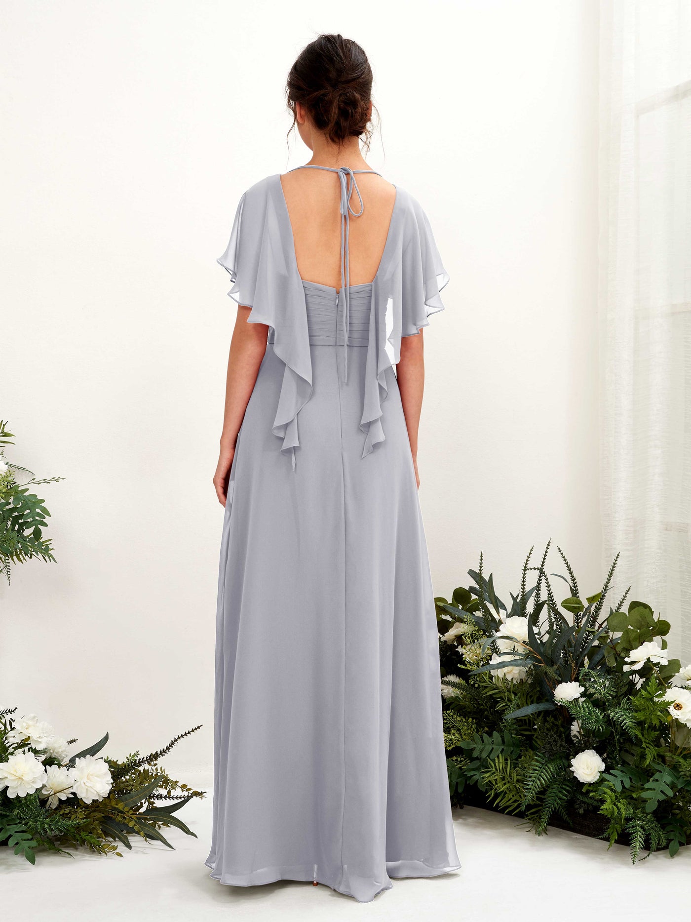 V-neck Short Sleeves Chiffon Bridesmaid Dress - Dusty Lavender (81226103)#color_dusty-lavender