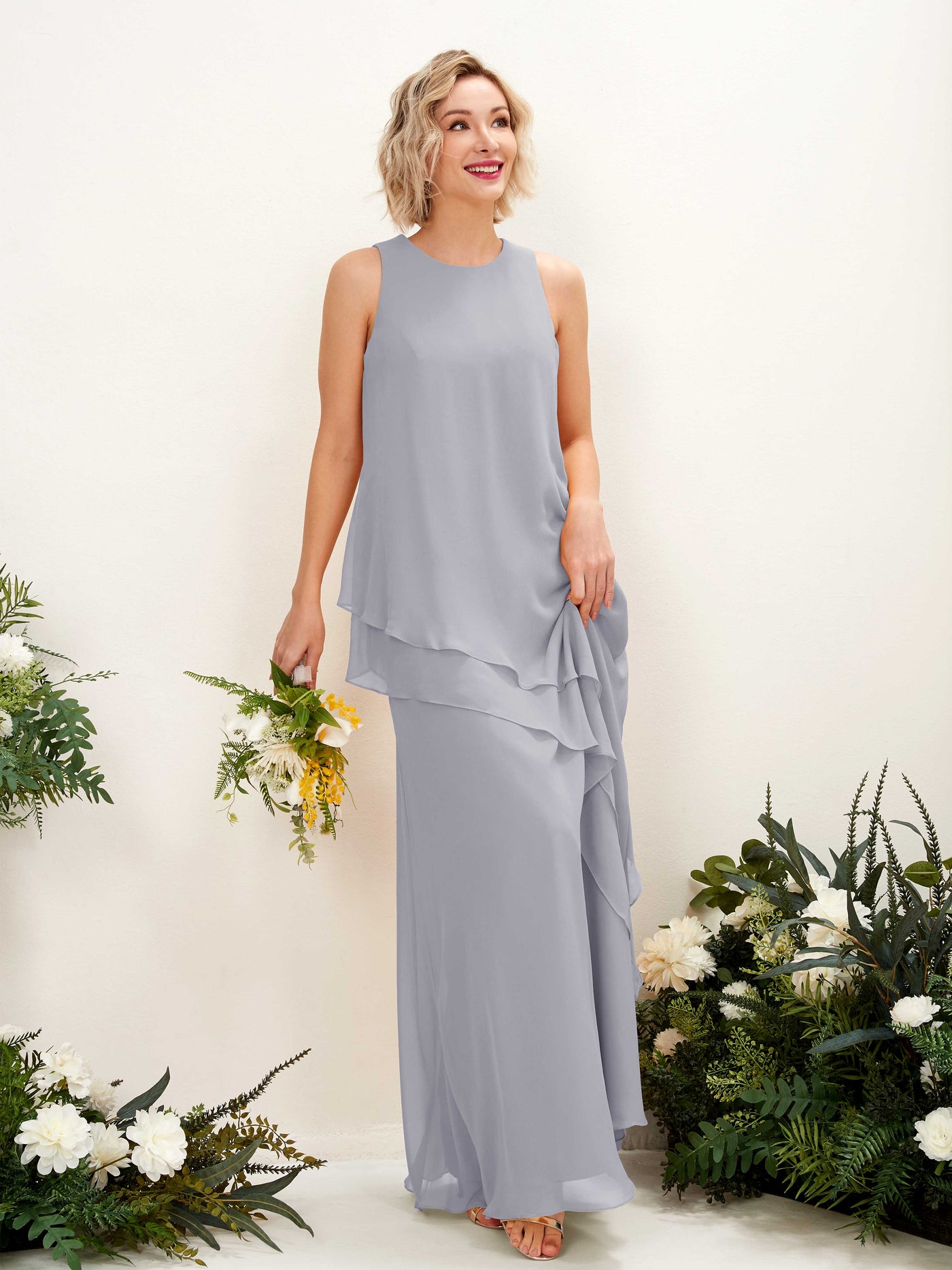 Round Sleeveless Chiffon Bridesmaid Dress - Dusty Lavender (81222303)#color_dusty-lavender
