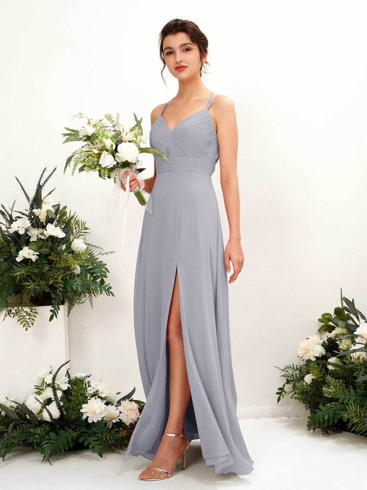 Straps V-neck Sleeveless Chiffon Bridesmaid Dress - Dusty Lavender (81225403)