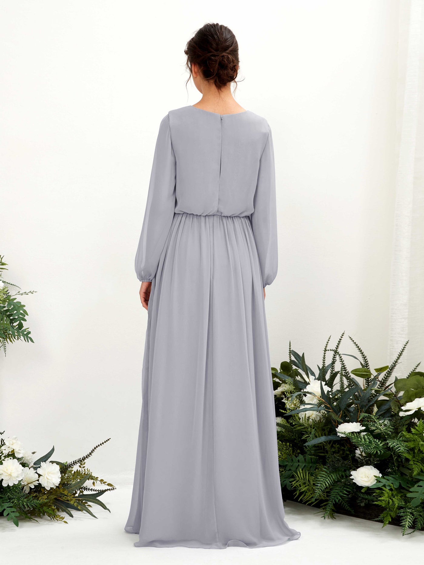 V-neck Long Sleeves Chiffon Bridesmaid Dress - Dusty Lavender (81223803)#color_dusty-lavender