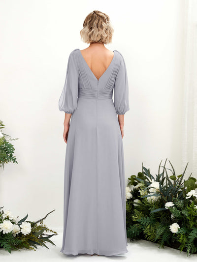 Carlyna Antonia A-Line Dusty Lavender Bridesmaid Dress Maxi Three Quarter Sleeve V-Neck Dress Back View #color_dusty-lavender