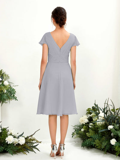Carlyna Betty A-Line Dusty Lavender Bridesmaid Dress Knee-Length Short Sleeve V-Neck Dress Back View #color_dusty-lavender