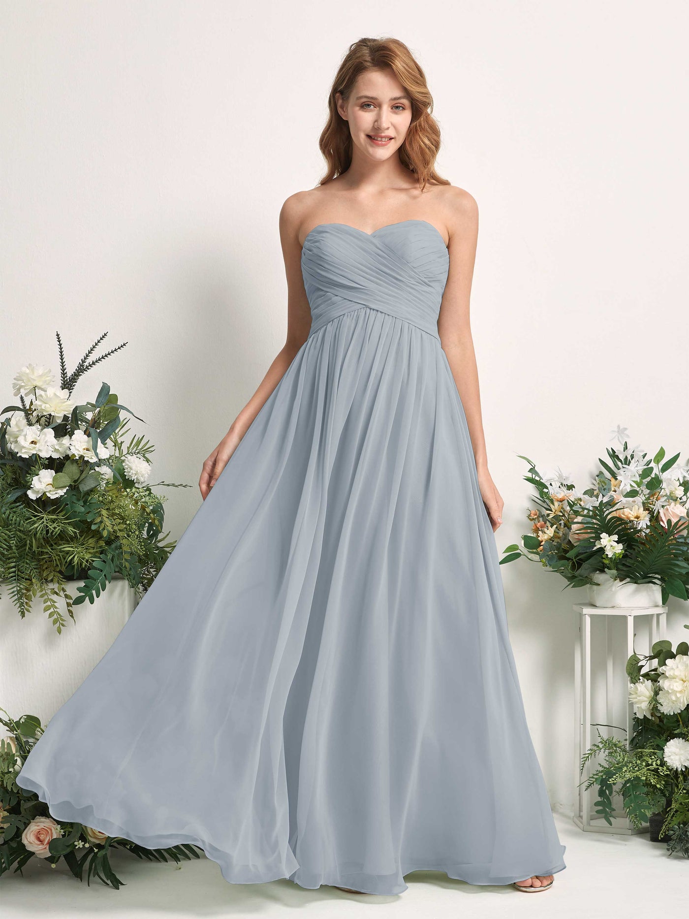Bridesmaid Dress A-line Chiffon Sweetheart Full Length Sleeveless Wedding Party Dress - Dusty Blue-Upgrade (81226904)#color_dusty-blue-upgrade