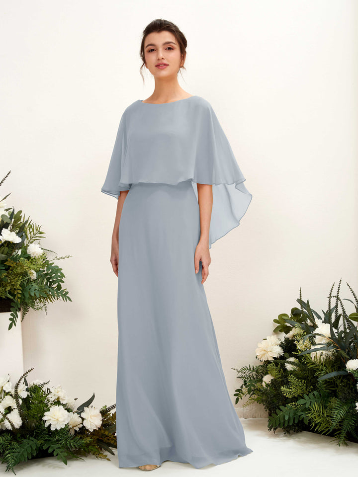 A-line Bateau Sleeveless Chiffon Bridesmaid Dress - Dusty Blue-Upgrade (81222004)