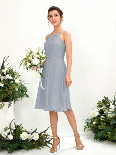 Carlyna Davina A-Line Dusty Blue-Upgrade Bridesmaid Dress Knee-Length Sleeveless Round Neck Dress Front View #color_dusty-blue-upgrade