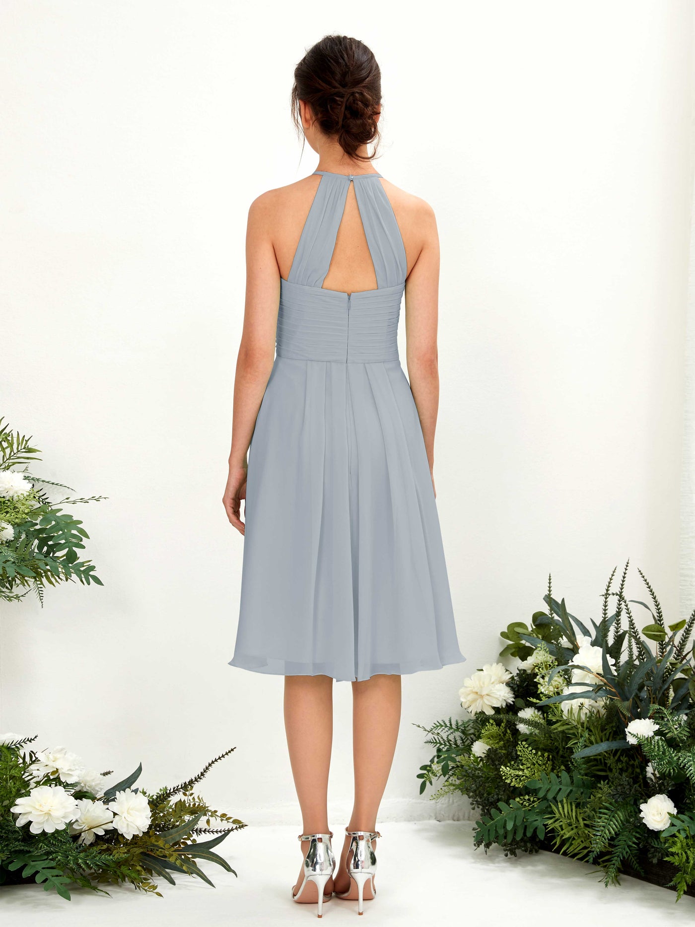 A-line Halter Sleeveless Chiffon Bridesmaid Dress - Dusty Blue-Upgrade (81220404)#color_dusty-blue-upgrade