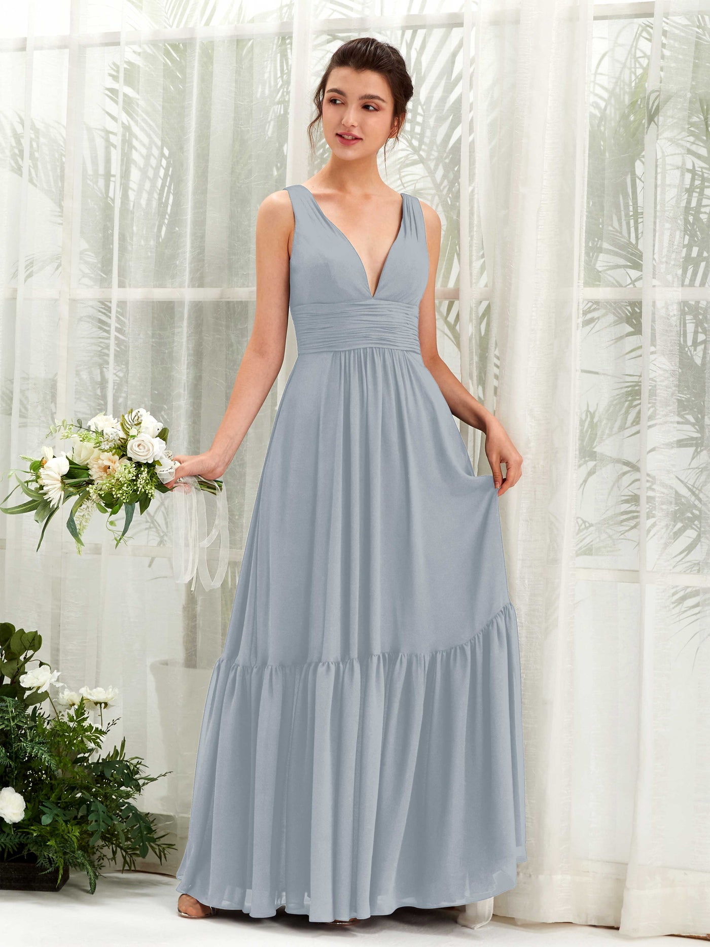 A-line Maternity Straps Sleeveless Chiffon Bridesmaid Dress - Dusty Blue-Upgrade (80223704)#color_dusty-blue-upgrade